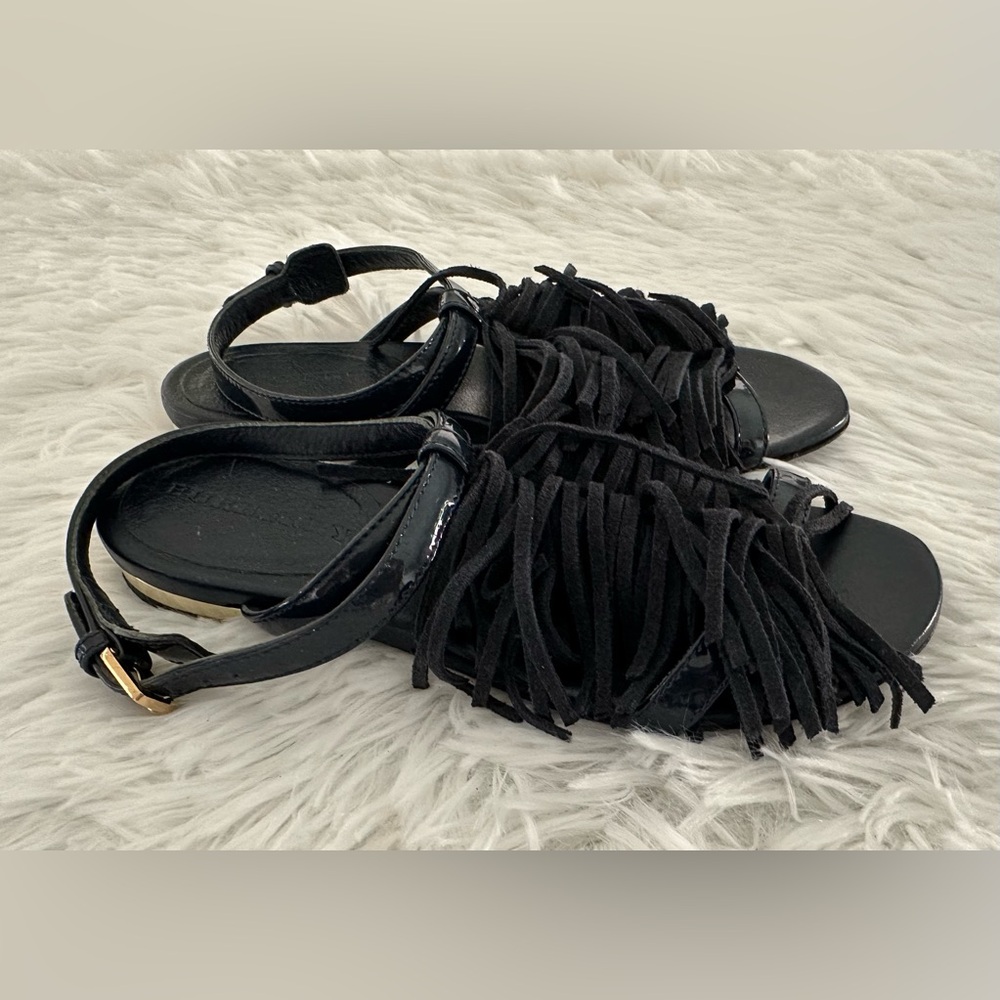 Authentic Burberry Girls Fringe‎ Navy Sandals Shoes Sz 31 13.5